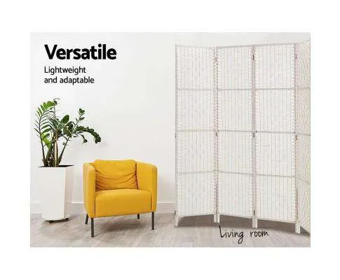 Rattan 4 Panel Foldable Wooden Room Divider - White