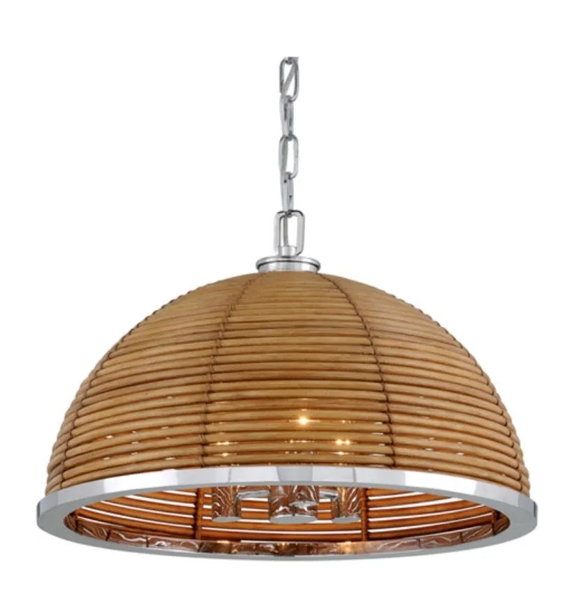 Rattan & Polished Stainless Steel Pendant