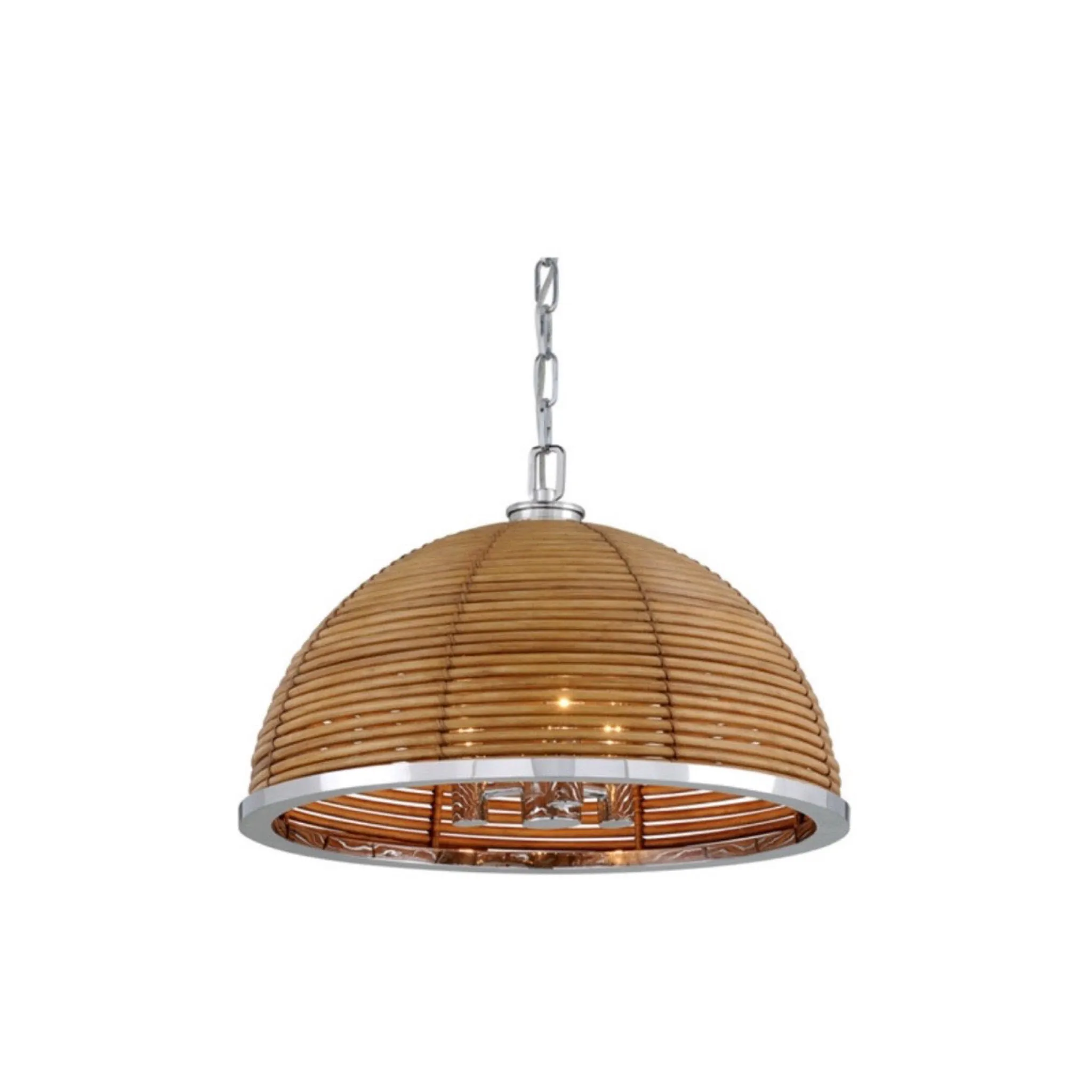 Rattan & Polished Stainless Steel Pendant
