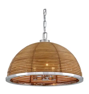 Rattan & Polished Stainless Steel Pendant