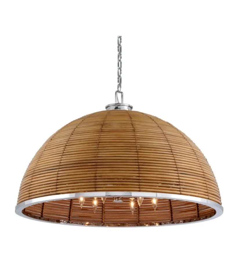 Rattan & Polished Stainless Steel Pendant