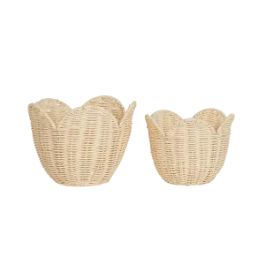 Rattan Lily Basket Set - Buttercream