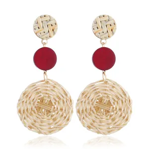 Red & Rattan Tiered Circle Drop Earrings