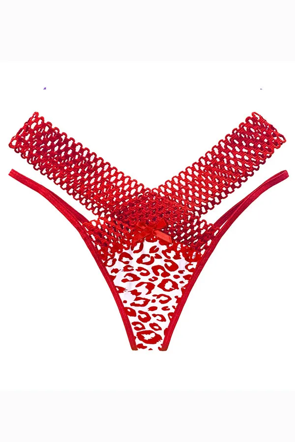 Red Leopard Lattice Stretch Micro Bikini Panty