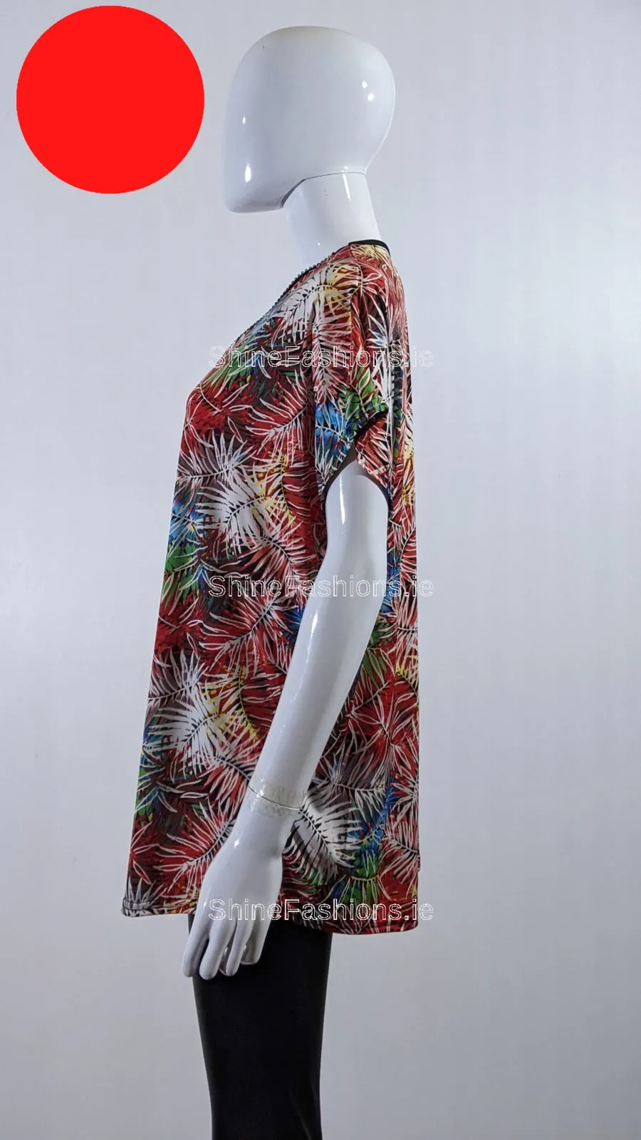 Red Tropical Print Loose Zip Top