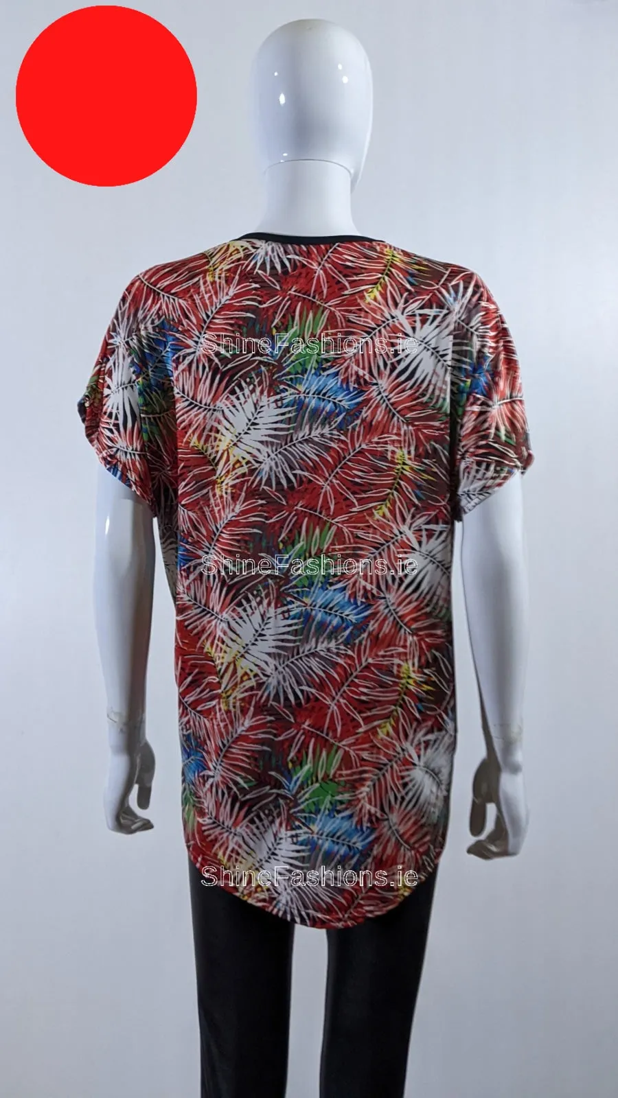 Red Tropical Print Loose Zip Top