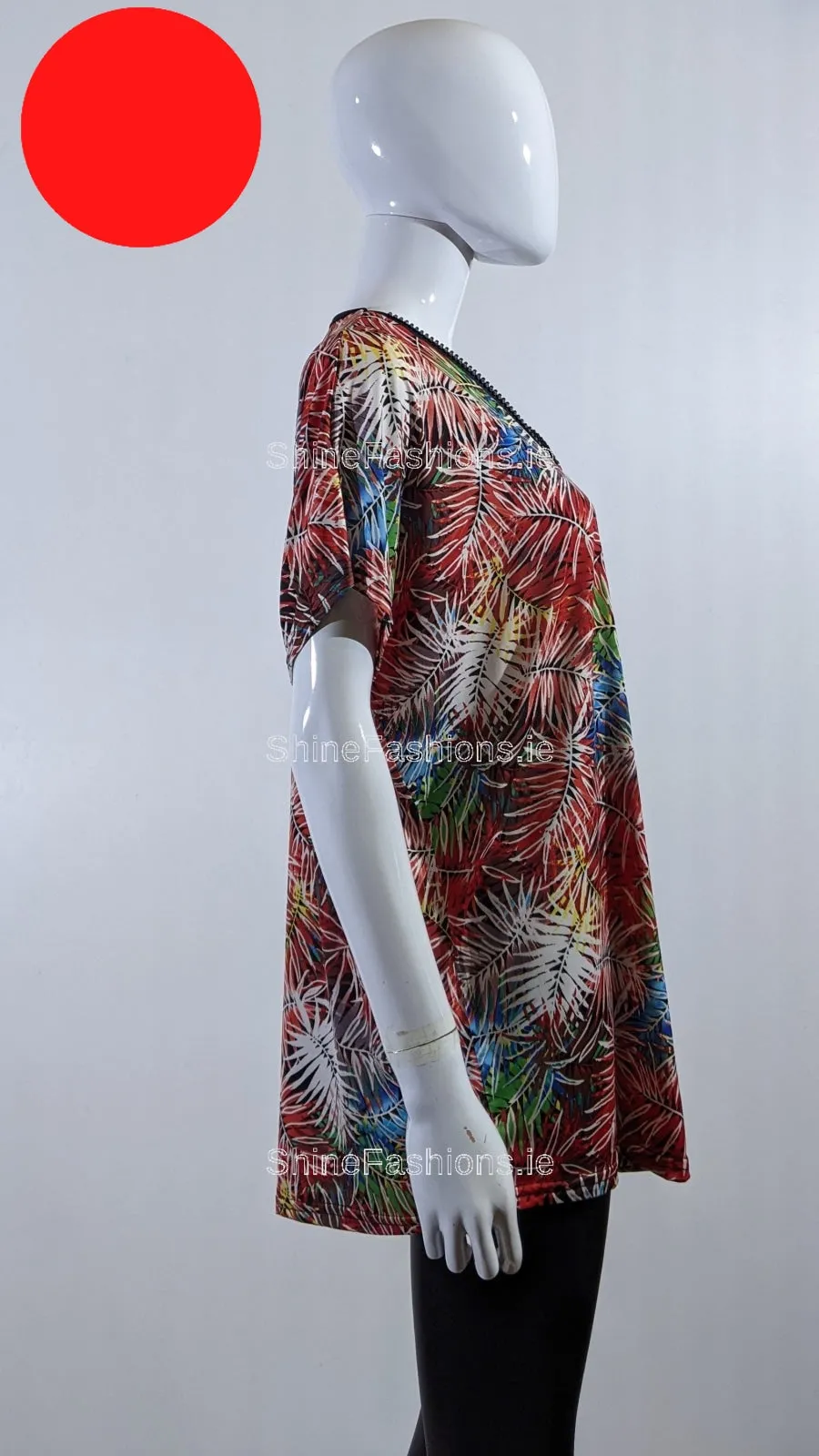 Red Tropical Print Loose Zip Top