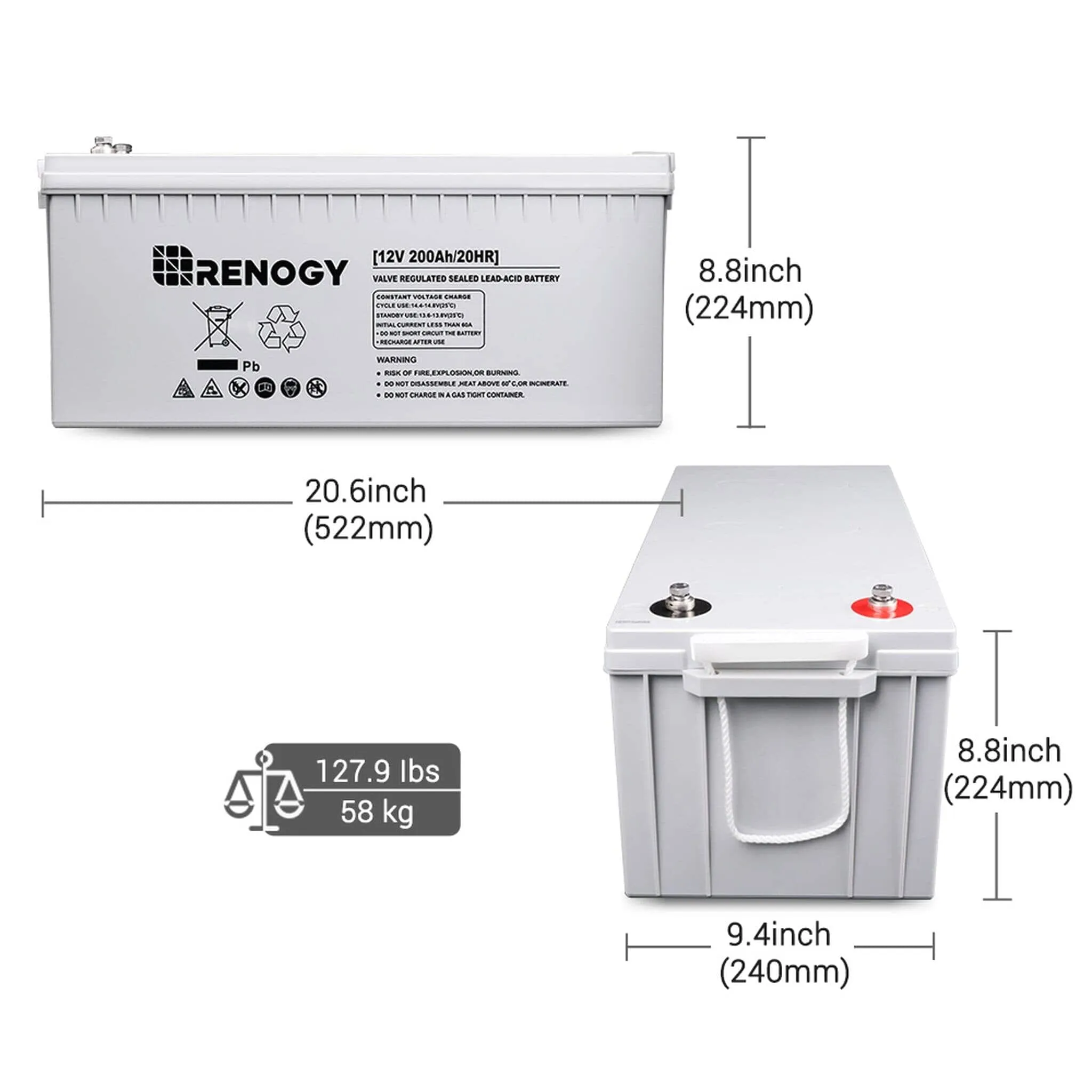 Renogy Deep Cycle AGM Battery 12 Volt 200Ah