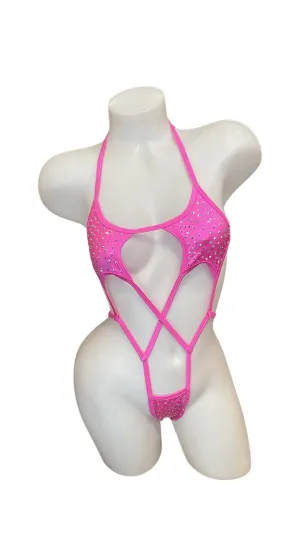 Rhinestone Star Sling Shot Hot Pink