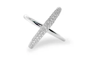 Ring 18kt Gold Half Solid & Half 3-Row Diamonds Cross