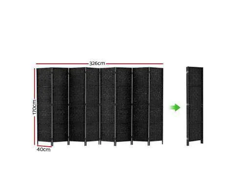 Room Divider 8 Panel Dividers Privacy Screen Rattan Wooden Stand Black