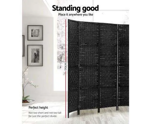 Room Divider 8 Panel Dividers Privacy Screen Rattan Wooden Stand Black