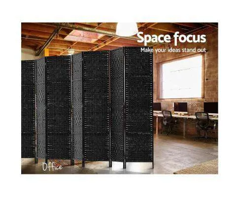 Room Divider 8 Panel Dividers Privacy Screen Rattan Wooden Stand Black