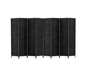 Room Divider 8 Panel Dividers Privacy Screen Rattan Wooden Stand Black