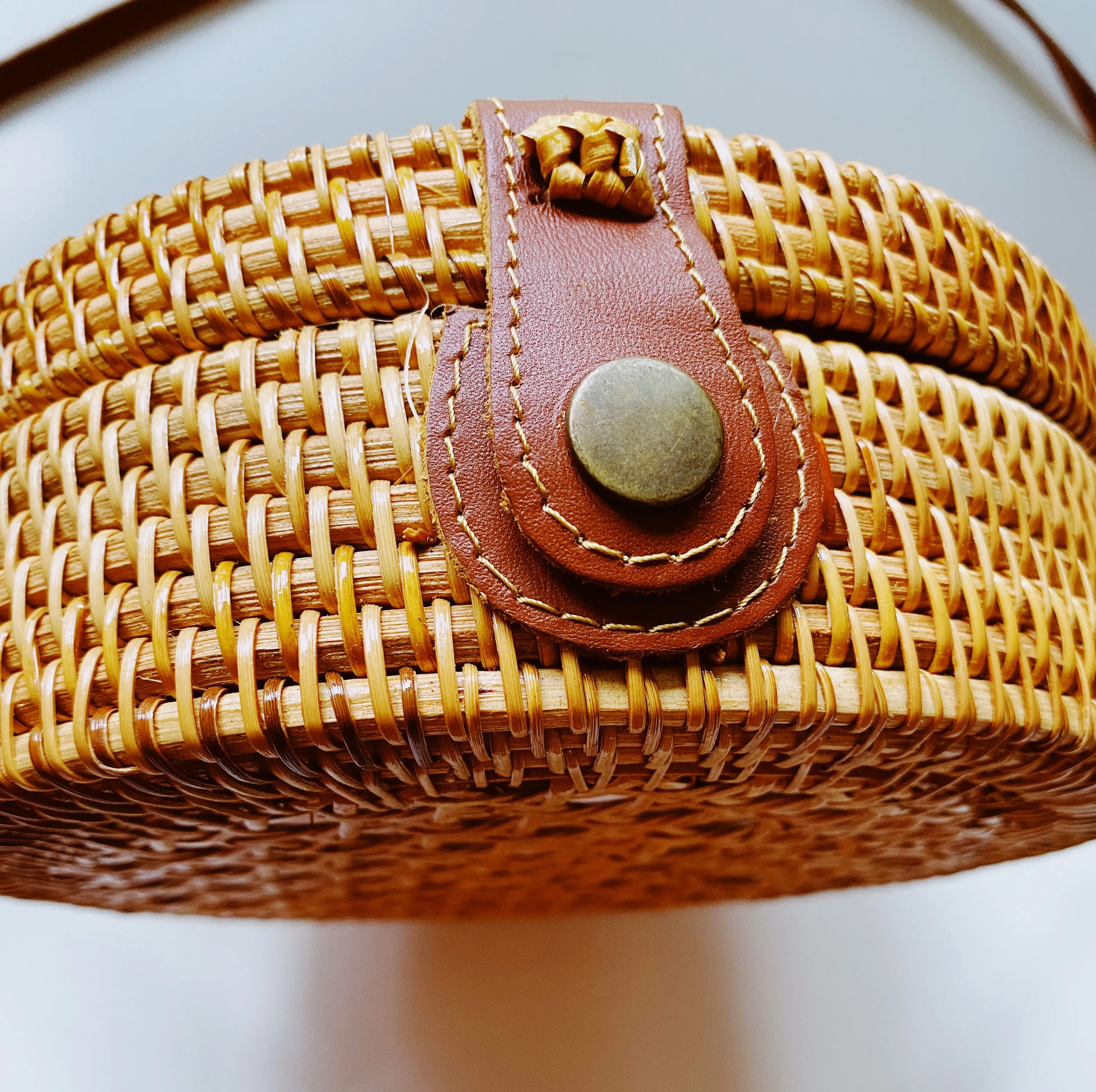 Round Rattan Crossbody Bag Purse - Summer