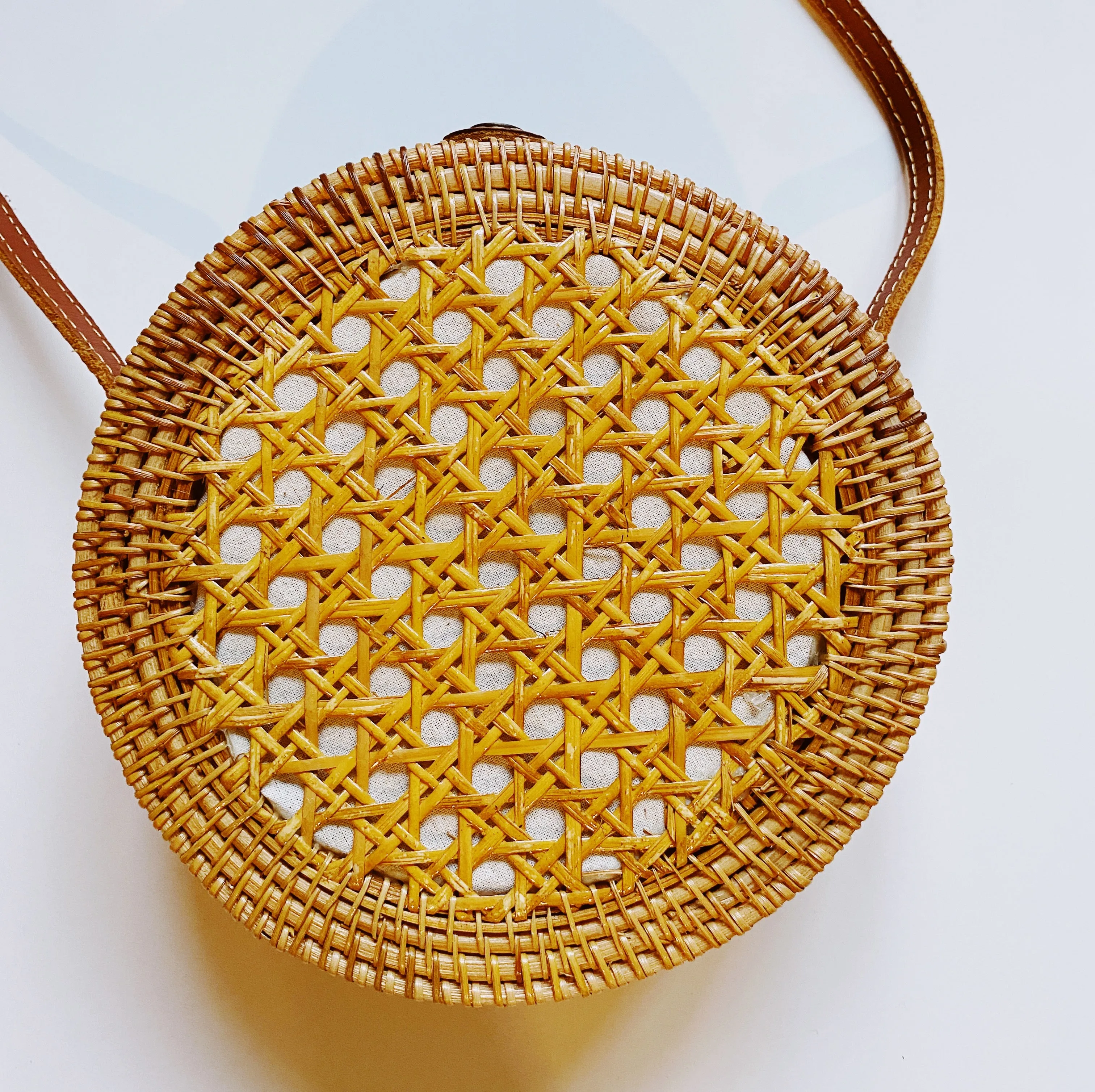 Round Rattan Crossbody Bag Purse - Summer