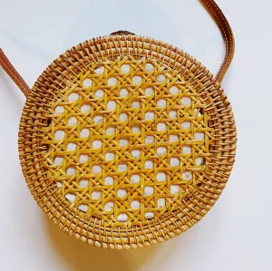 Round Rattan Crossbody Bag Purse - Summer