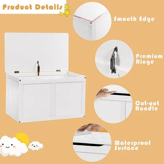 Safety Hinge Wooden Chest Organizer Toy Storage Box-White - Color: White