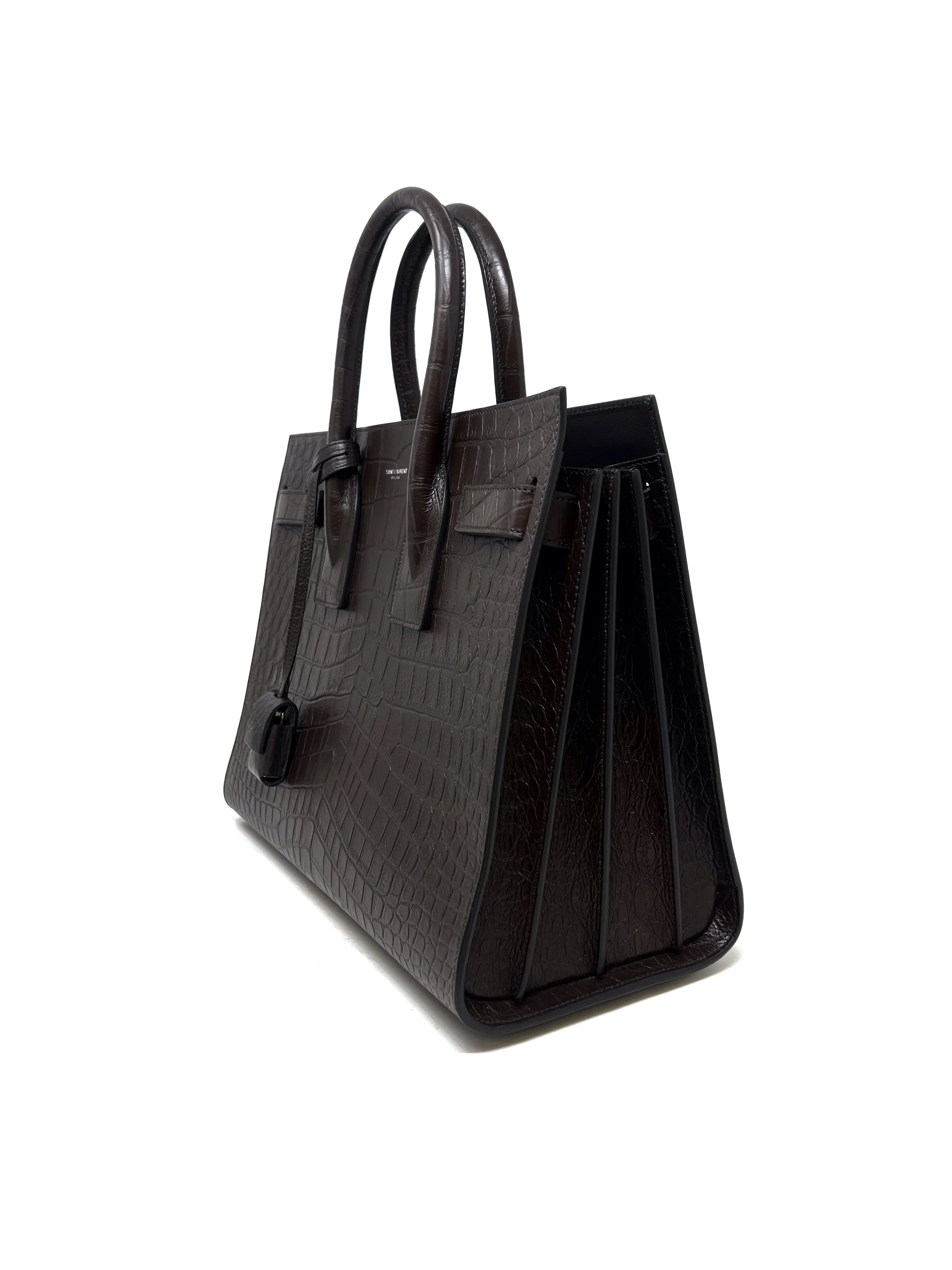 Saint Laurent Chocolate WDB! 'Sac De Jour' SM Embossed Croc Tote W/Strap