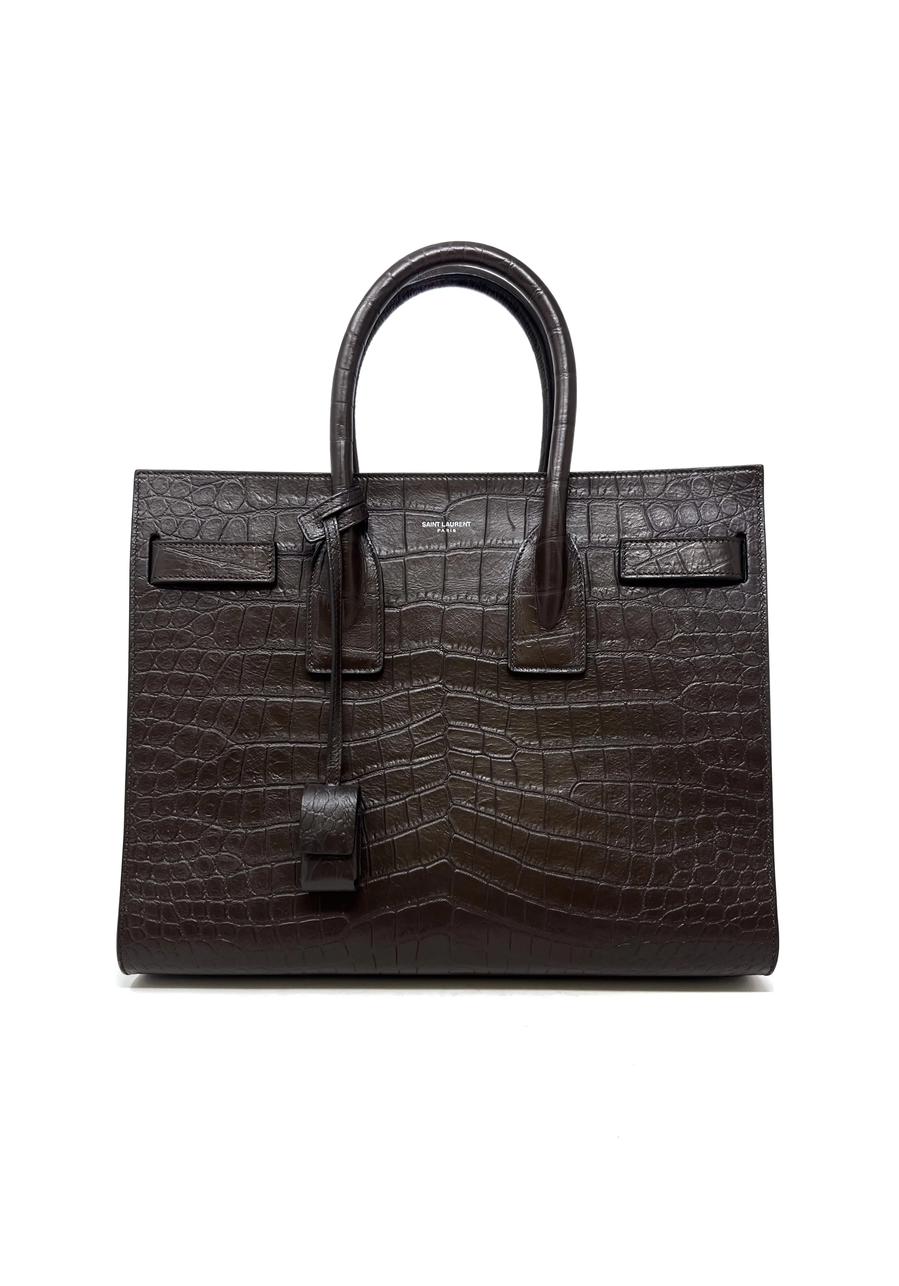 Saint Laurent Chocolate WDB! 'Sac De Jour' SM Embossed Croc Tote W/Strap