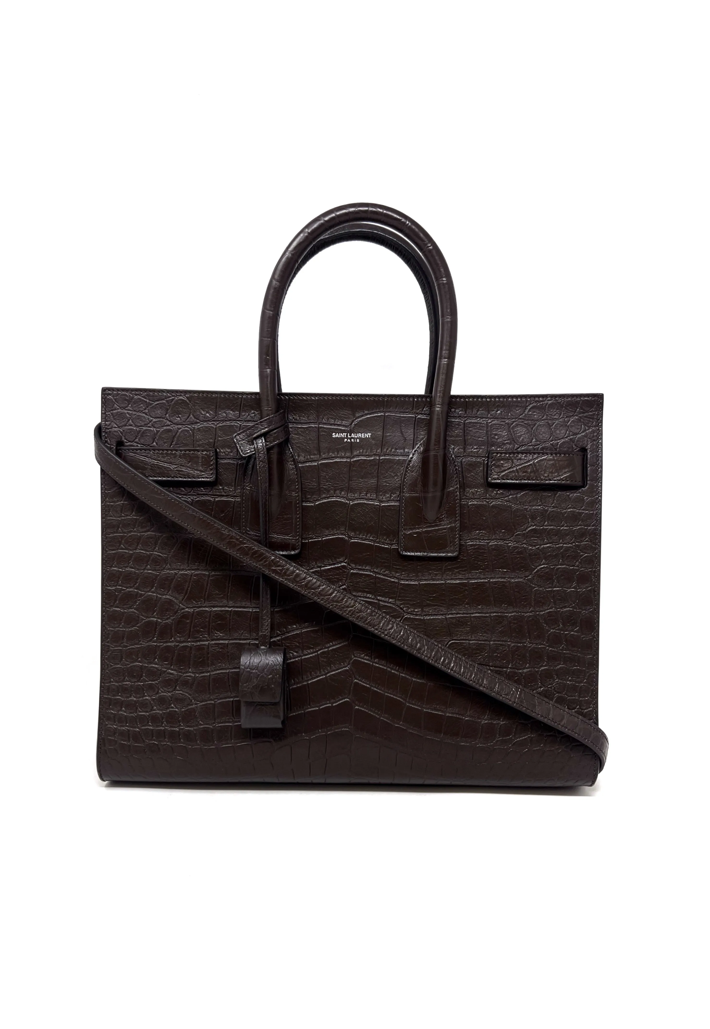 Saint Laurent Chocolate WDB! 'Sac De Jour' SM Embossed Croc Tote W/Strap