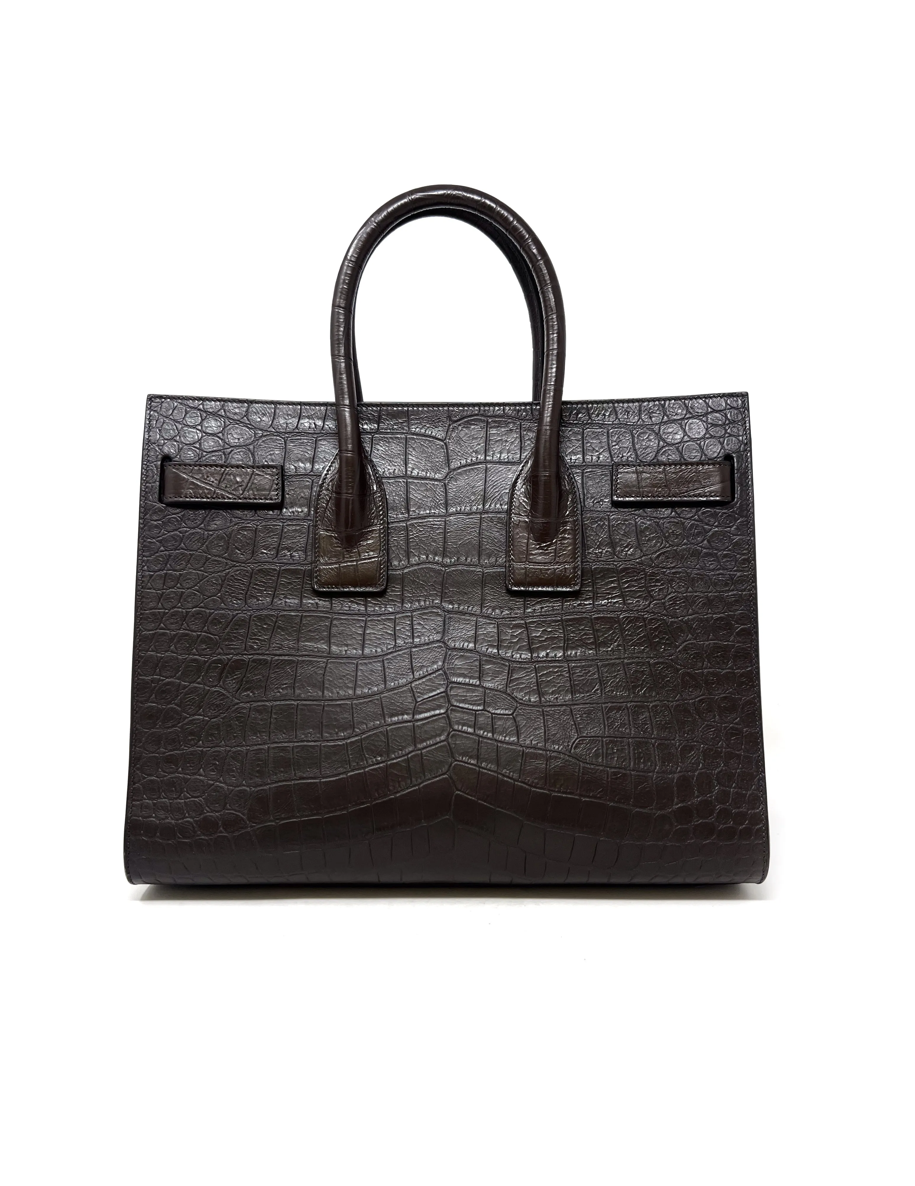 Saint Laurent Chocolate WDB! 'Sac De Jour' SM Embossed Croc Tote W/Strap