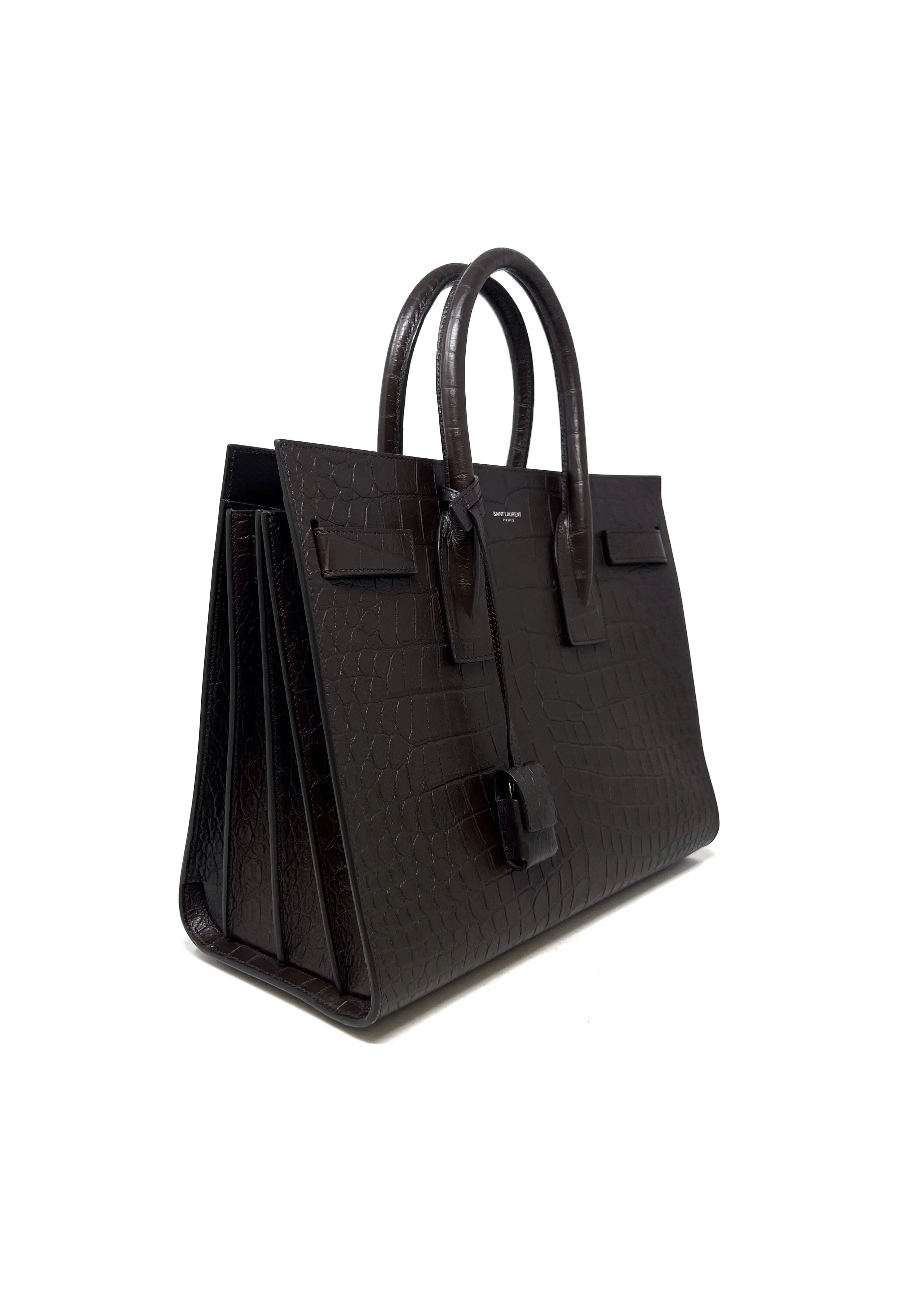 Saint Laurent Chocolate WDB! 'Sac De Jour' SM Embossed Croc Tote W/Strap