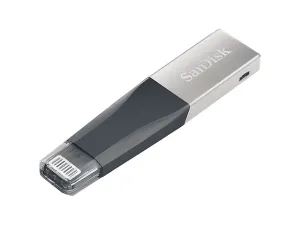 San Disk Sdix40 N 016 G Gn6 Nn Memoria Usb I Xpand Mini 16 Gb, Usb 3.0, Gris/Plata