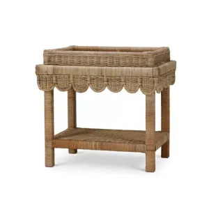 Scallop Rattan Side Tablew/ Tray in Natural In Store