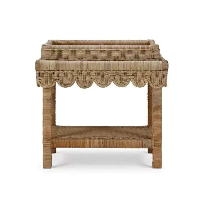 Scallop Rattan Side Tablew/ Tray in Natural In Store