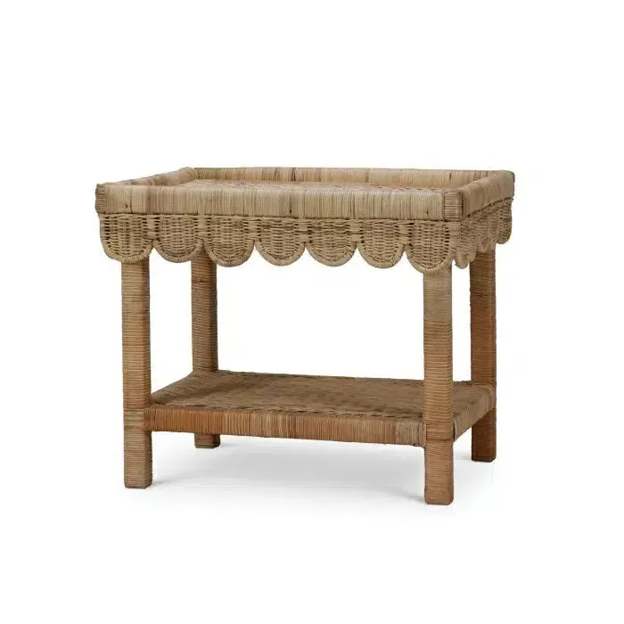 Scallop Rattan Side Tablew/ Tray in Natural In Store