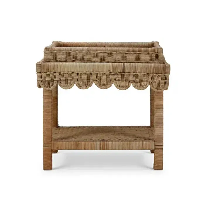 Scallop Rattan Side Tablew/ Tray in Natural In Store