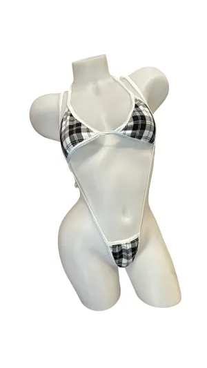 School Girl Sling Shot Bikini Set - Black/White