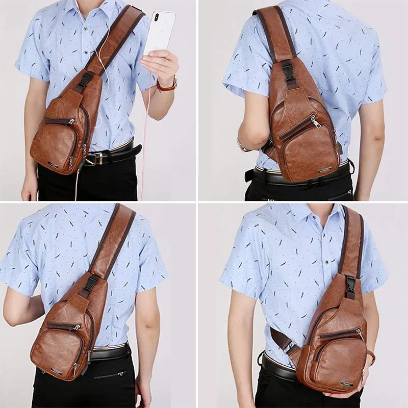 Schultertasche Crossbodytasche für Herren mit USB-Ladeanschluss