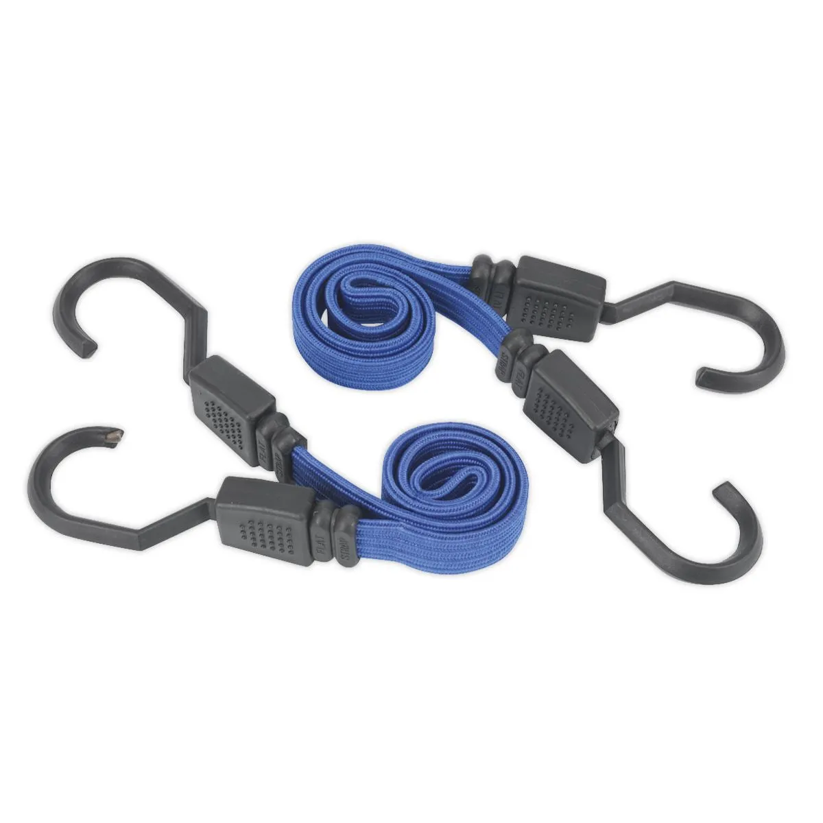 Sealey 2 Piece Flat Bungee Cord Set 460mm Blue Heavy-Duty Steel Hooks Tie Rope