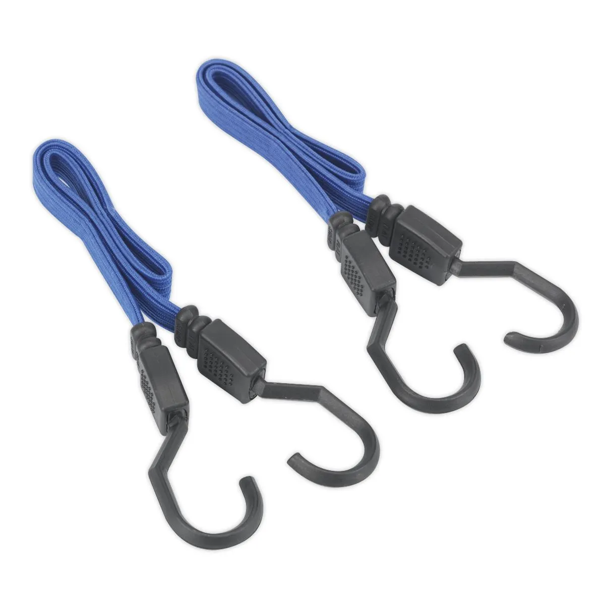 Sealey 2 Piece Flat Bungee Cord Set 460mm Blue Heavy-Duty Steel Hooks Tie Rope
