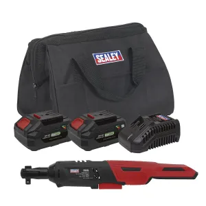 Sealey Cordless Ratchet Wrench 3/8"Sq Drive Kit 20V 4Ah SV20 Series - 2 Batteries