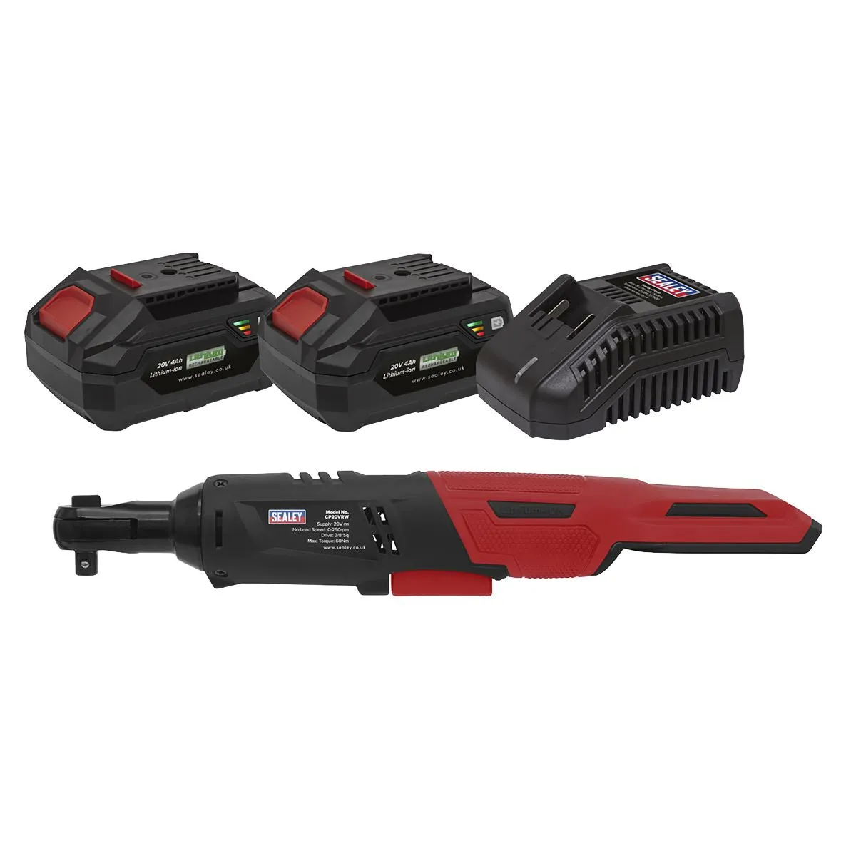 Sealey Cordless Ratchet Wrench 3/8"Sq Drive Kit 20V 4Ah SV20 Series - 2 Batteries