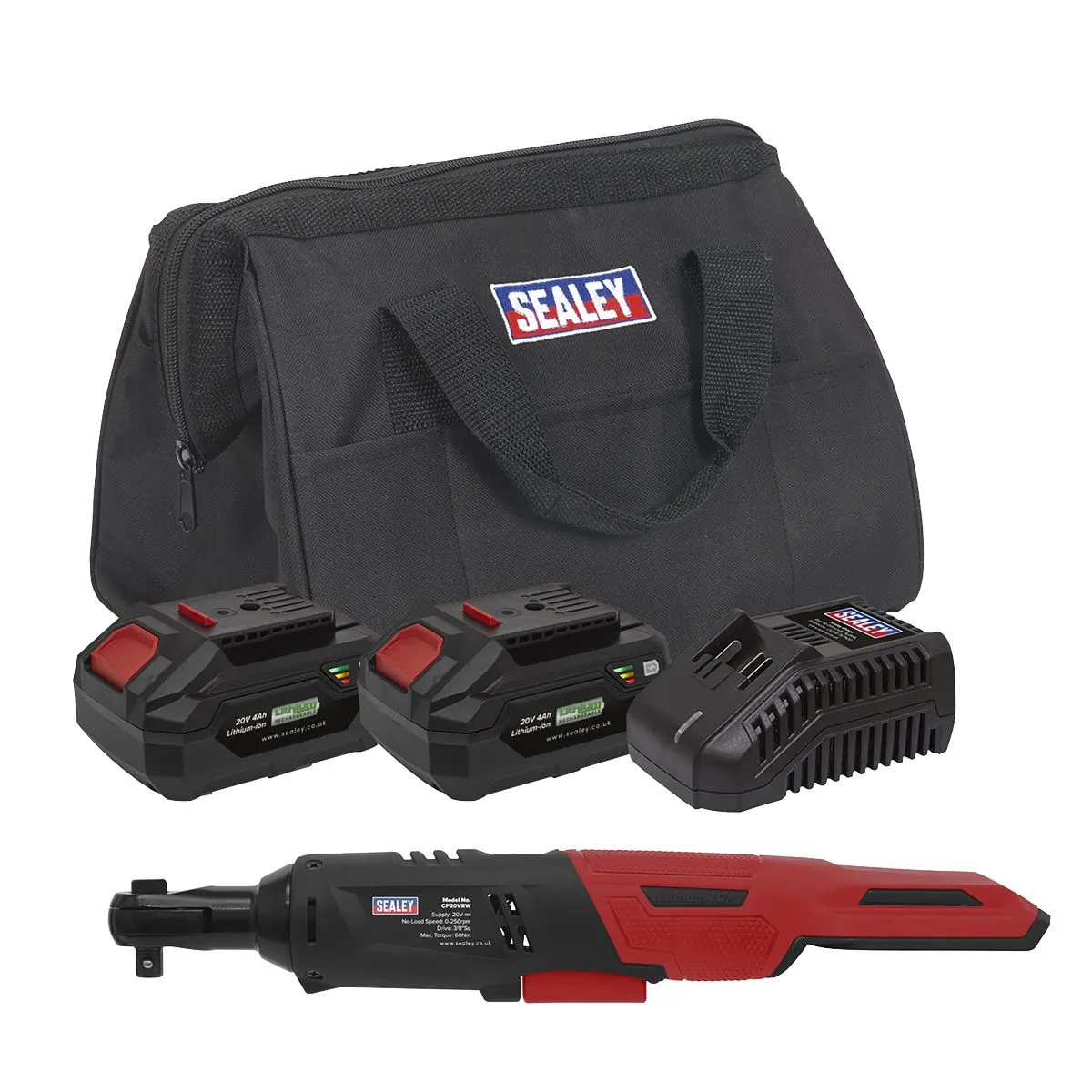 Sealey Cordless Ratchet Wrench 3/8"Sq Drive Kit 20V 4Ah SV20 Series - 2 Batteries