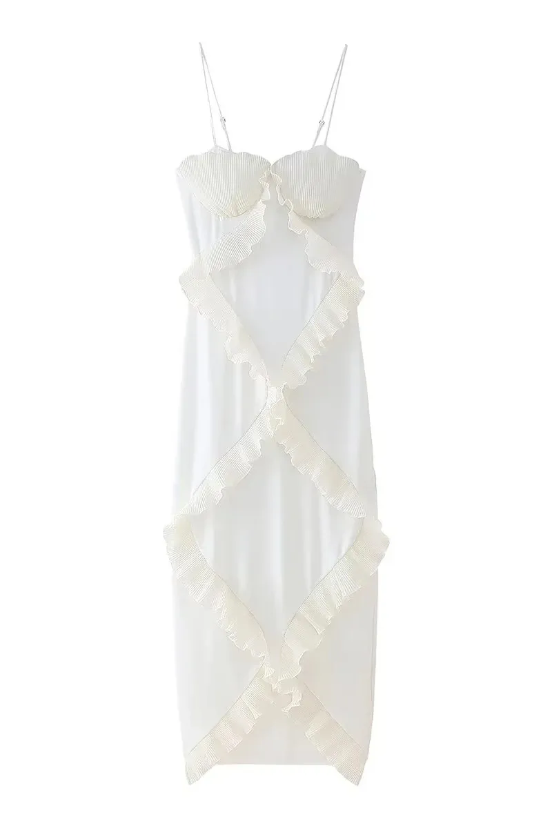 Sexy Patchwork Ruffle V Neck Sling Dresses