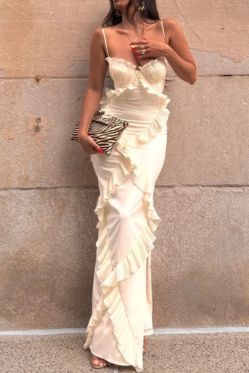 Sexy Patchwork Ruffle V Neck Sling Dresses
