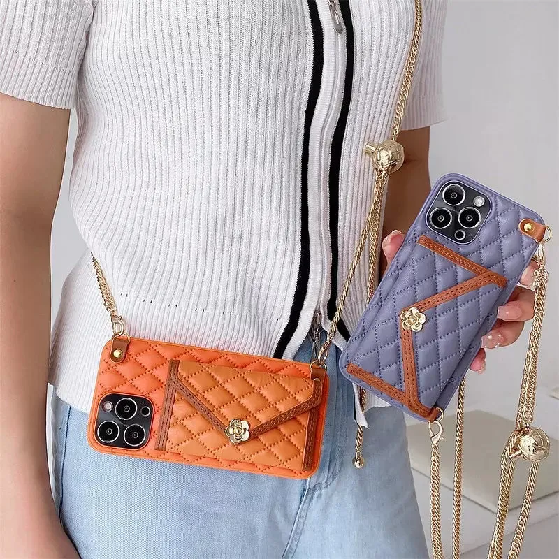 Shoulder Chain Case For iPhone 13 Rhombic Lattice