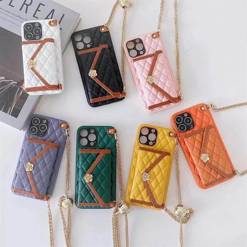 Shoulder Chain Case For iPhone 13 Rhombic Lattice
