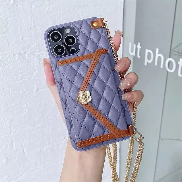 Shoulder Chain Case For iPhone 13 Rhombic Lattice