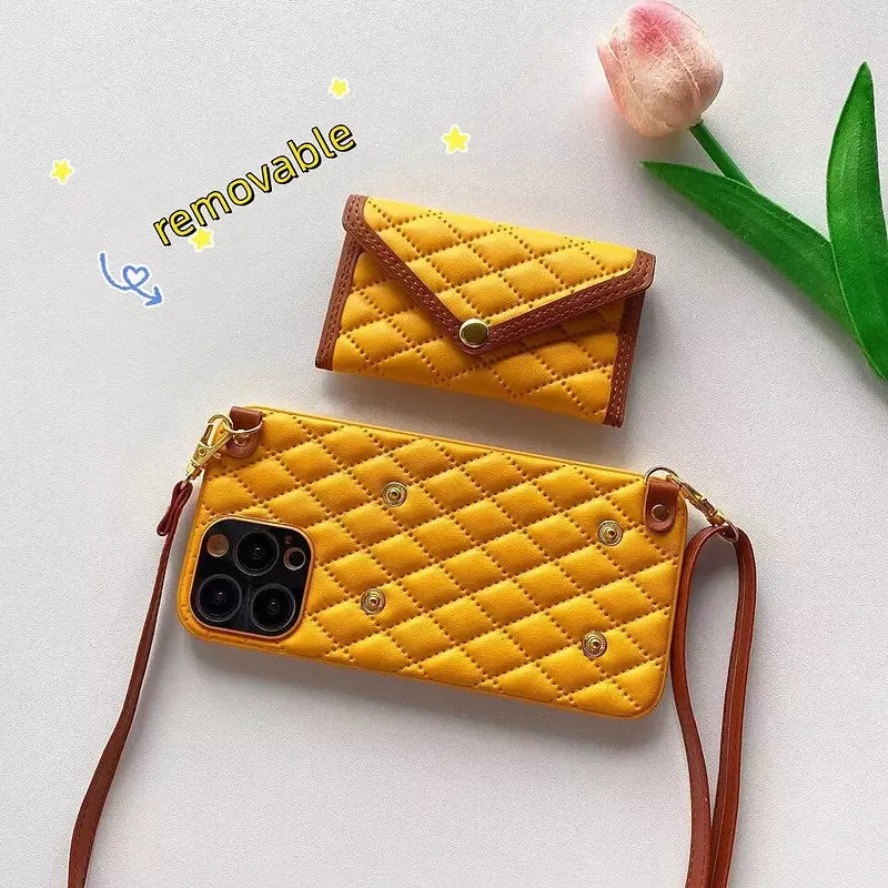 Shoulder Chain Case For iPhone 13 Rhombic Lattice
