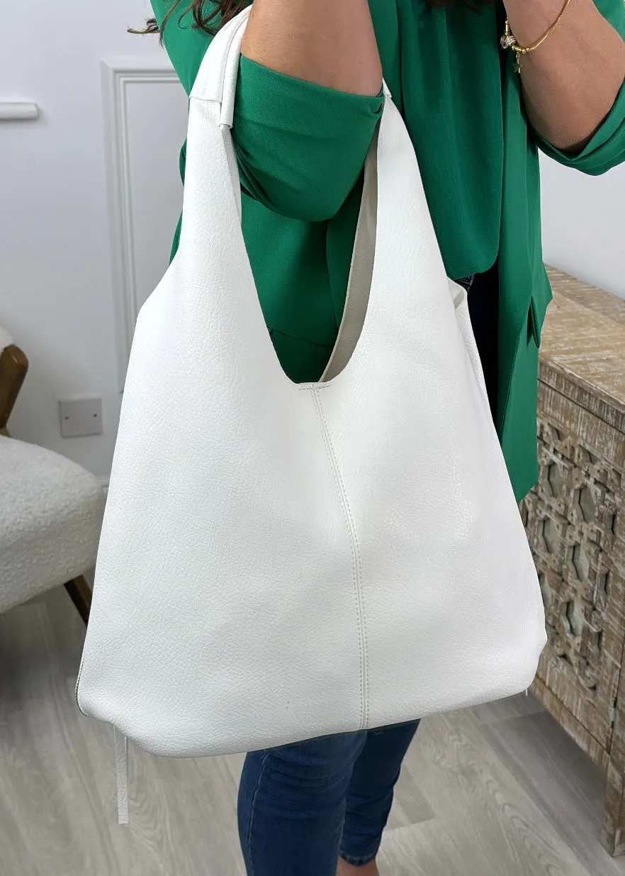 Sicily White Zip Detail Tote Bag