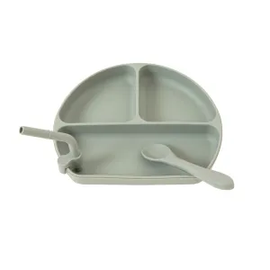 Silicone Plate with Straw & Spoon - Olive