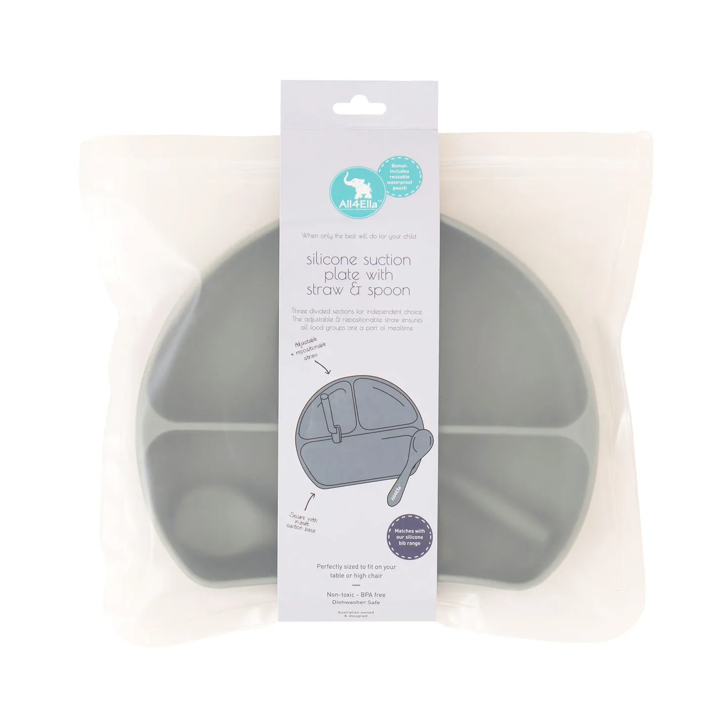 Silicone Plate with Straw & Spoon - Olive