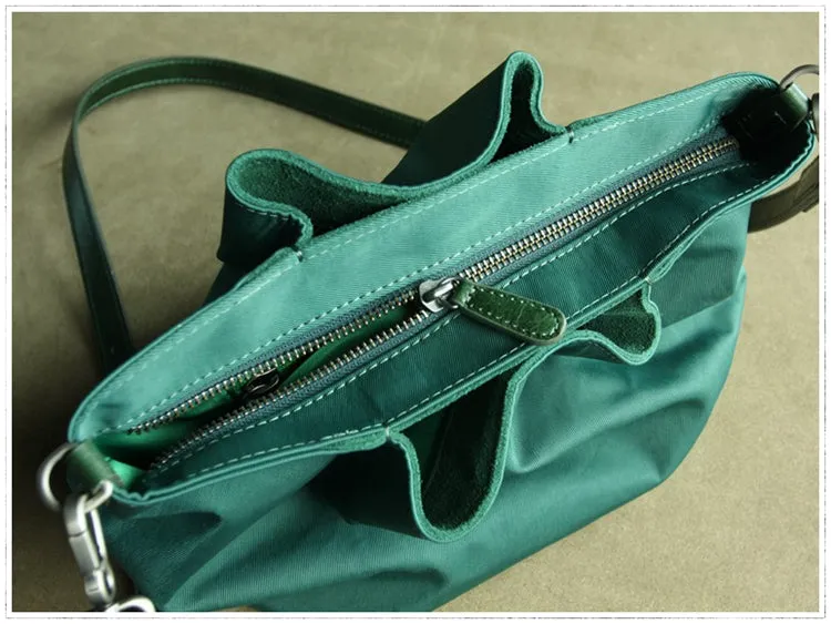 Small Womens Gray Nylon Leather Crossbody Handbag Purse Bucket Gray Nylon Shoulder Bag Purse for Ladies