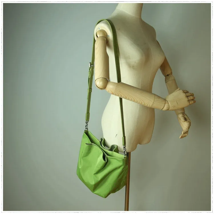 Small Womens Gray Nylon Leather Crossbody Handbag Purse Bucket Gray Nylon Shoulder Bag Purse for Ladies